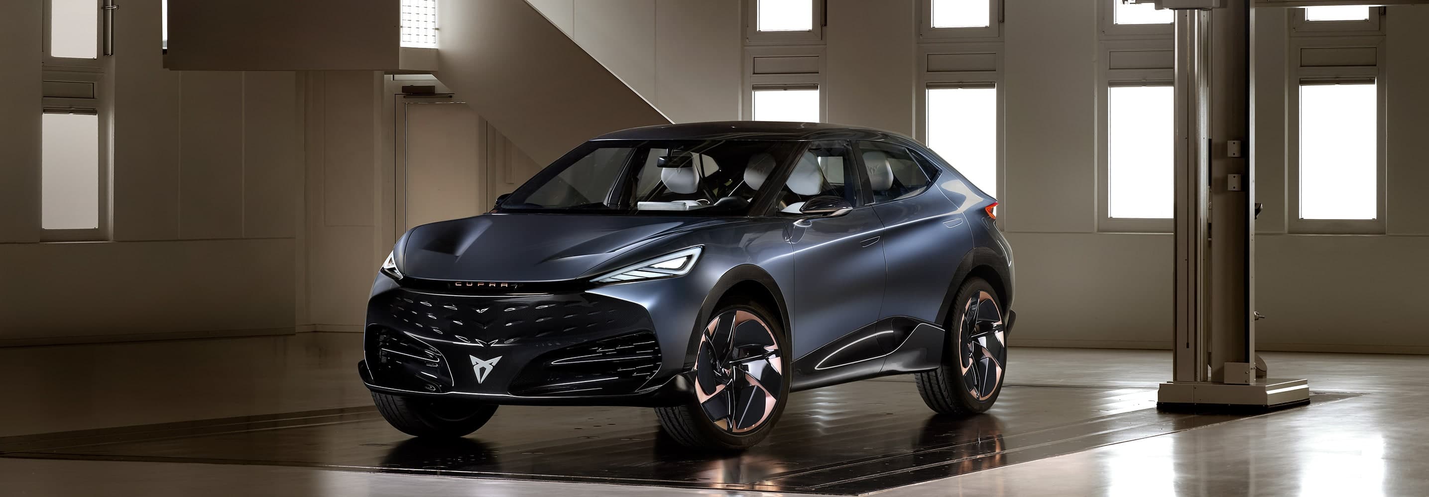 the new CUPRA Tavascan concept car petrol blue matte colour 