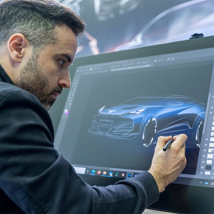 new design language for cupra tavascan, exterior design process with touchscreen