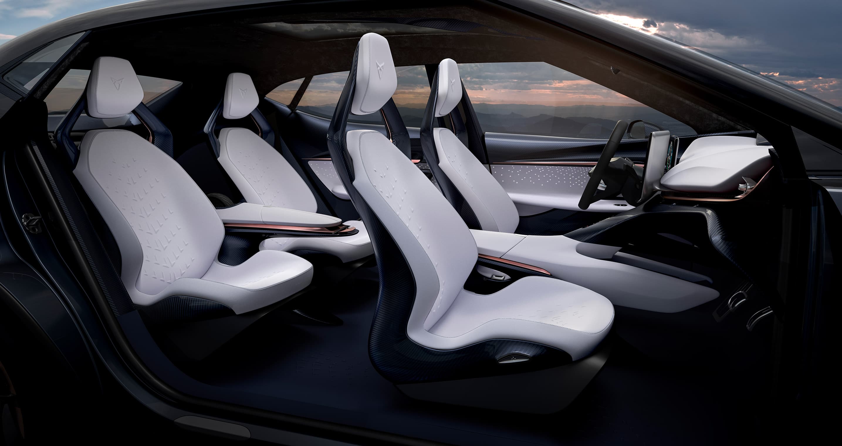 CUPRA Tavascan with white colour bucket seats upholstery 