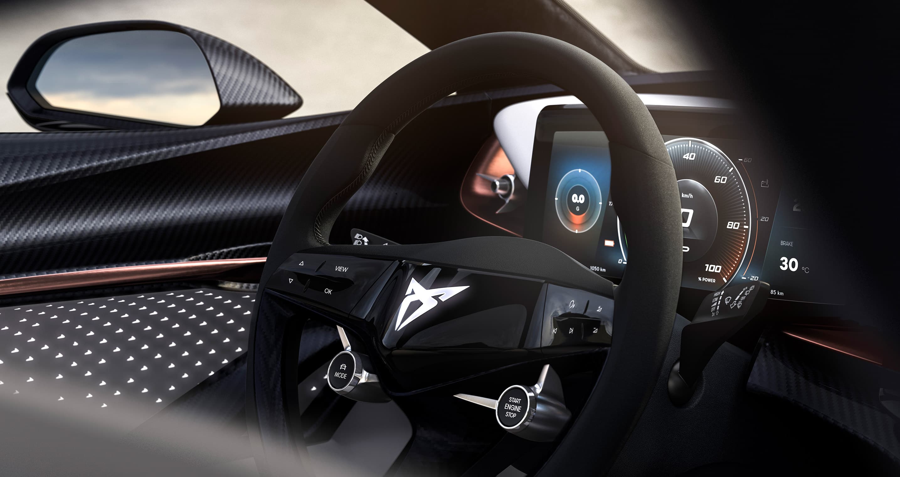 CUPRA Tavascan electric SUV steering wheel and digital cockpit 