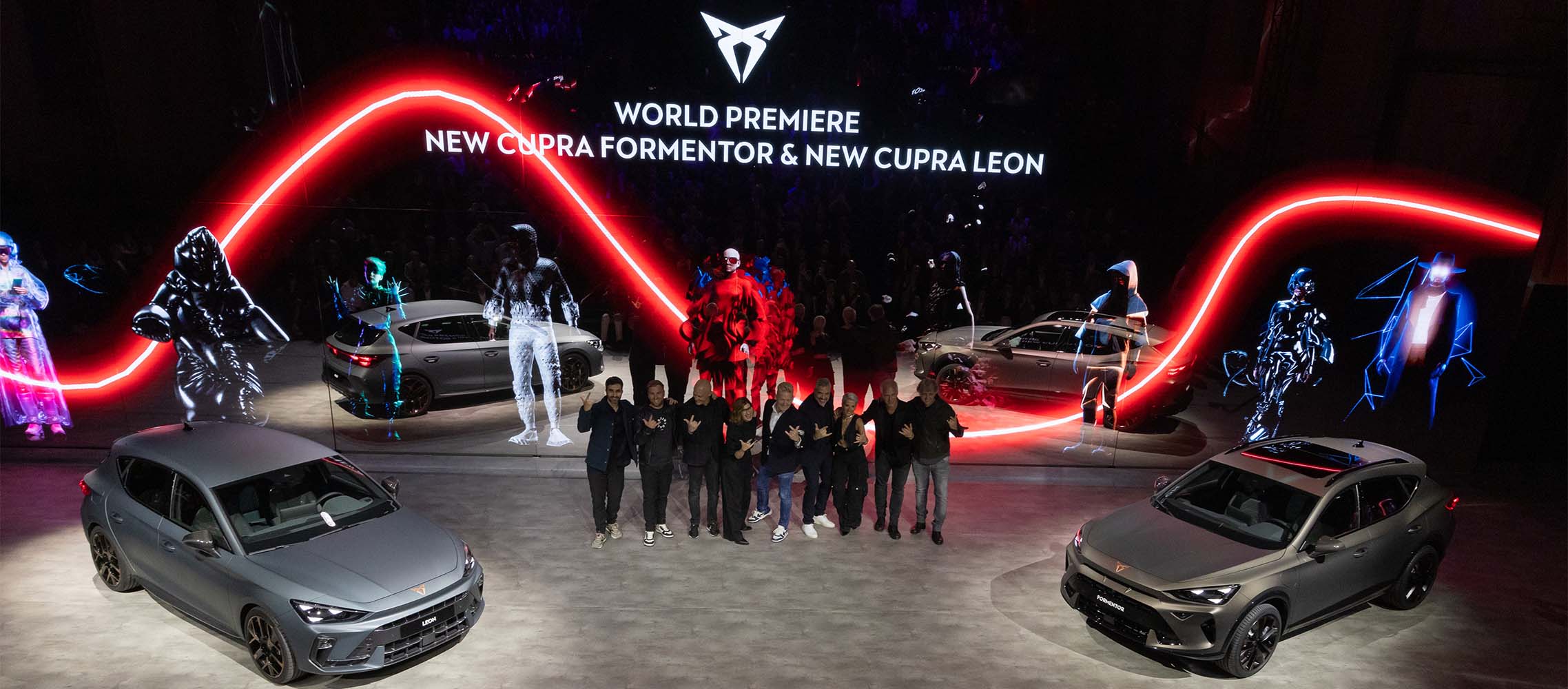 cupra team at the world premiere and debut of the new cupra formentor, leon and leon sportstourer