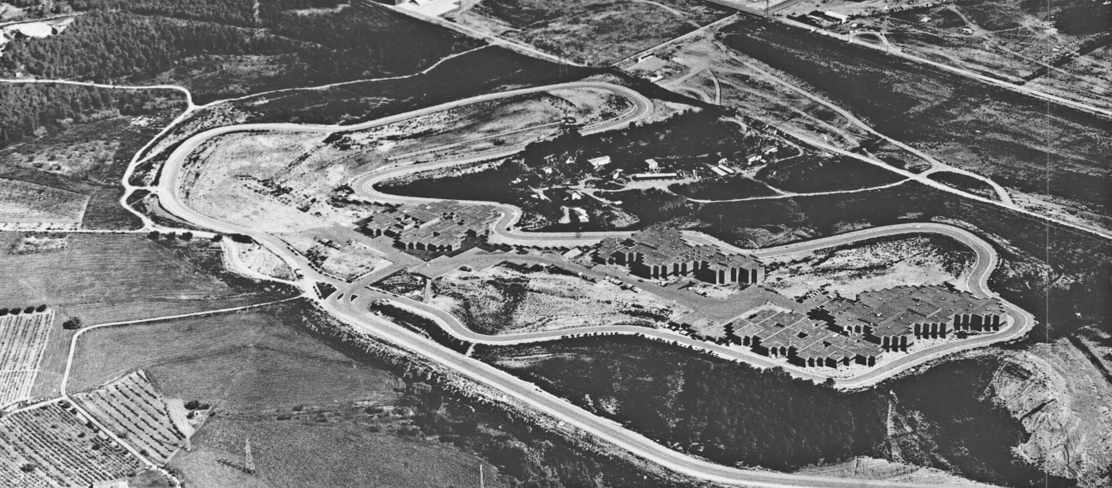 Historic aerial view of SEAT factory and test track.
