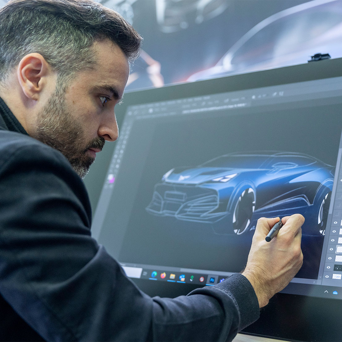 new design language for cupra tavascan, exterior design process with touchscreen