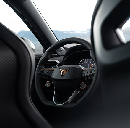  Interior view of CUPRA Formentor VZ5 of the steering wheel