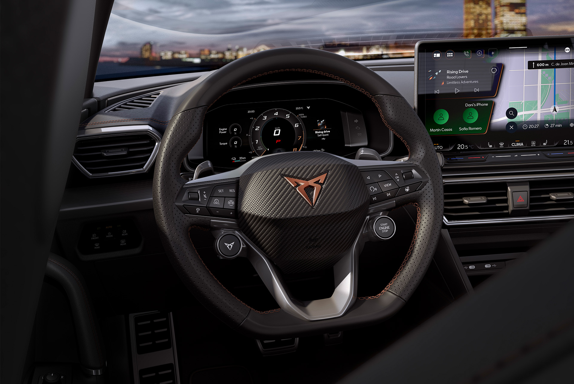 new Cupra Leon Sportstourer 2025 interior wheel air vents infotainment dashboard.