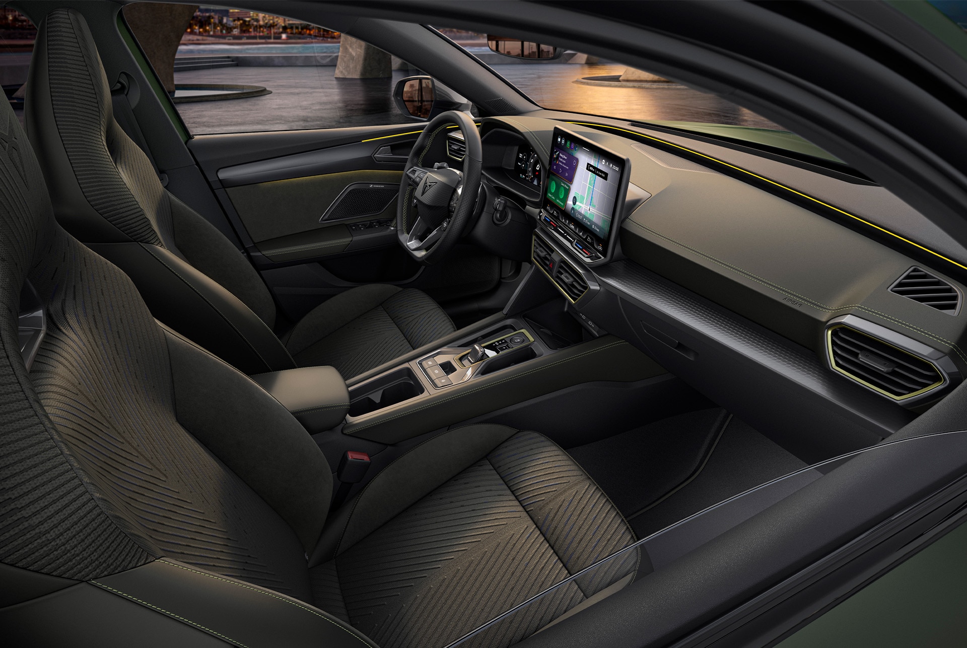 New cupra leon 2025 interior car design with tribe upholstery crafted in 3D-knitting technology.