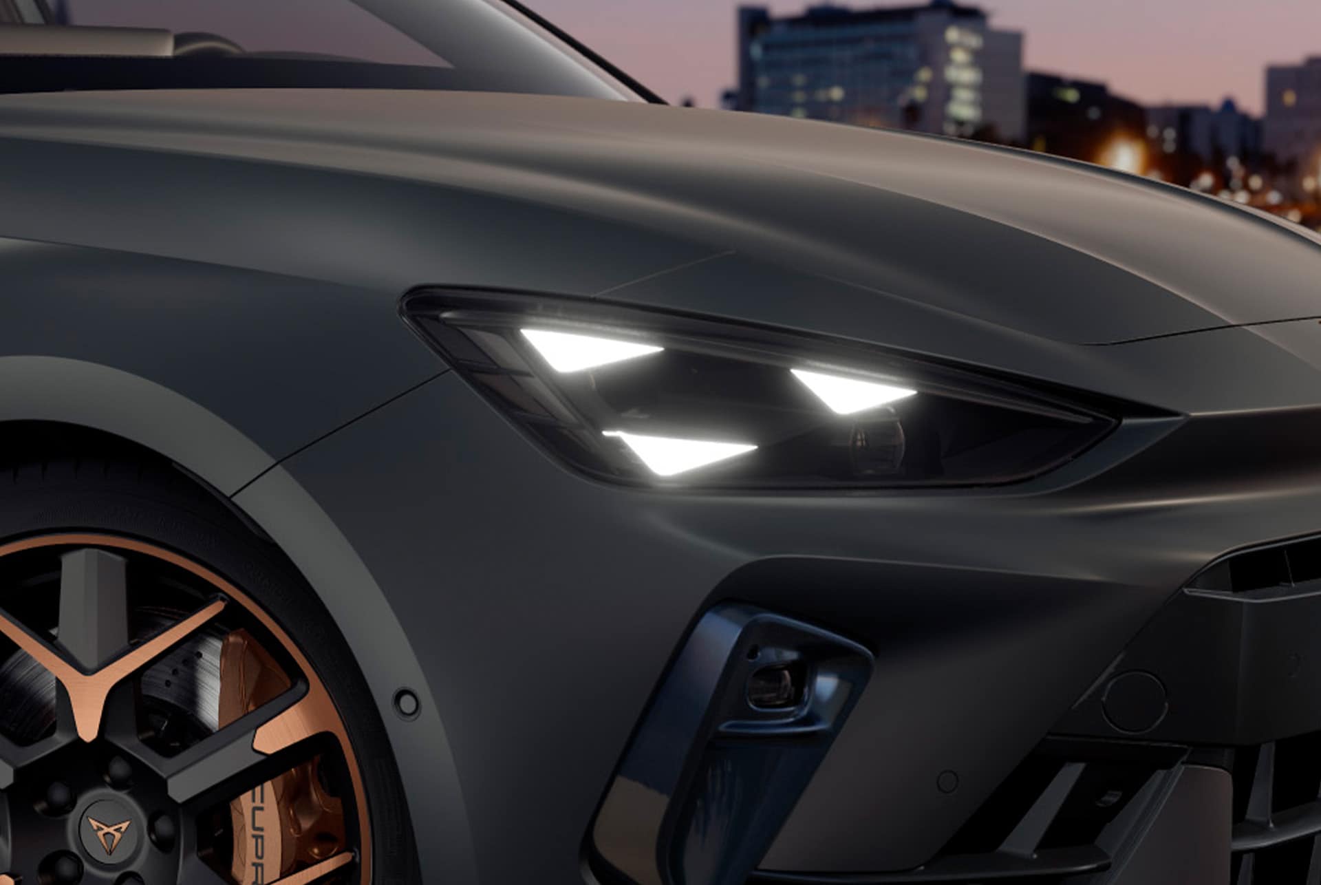 crop of new cupra leon sportstourer 2025 pure performance equipment pack, matrix LED lights, featuring a distinctive signature, coupled with a multifunction camera.