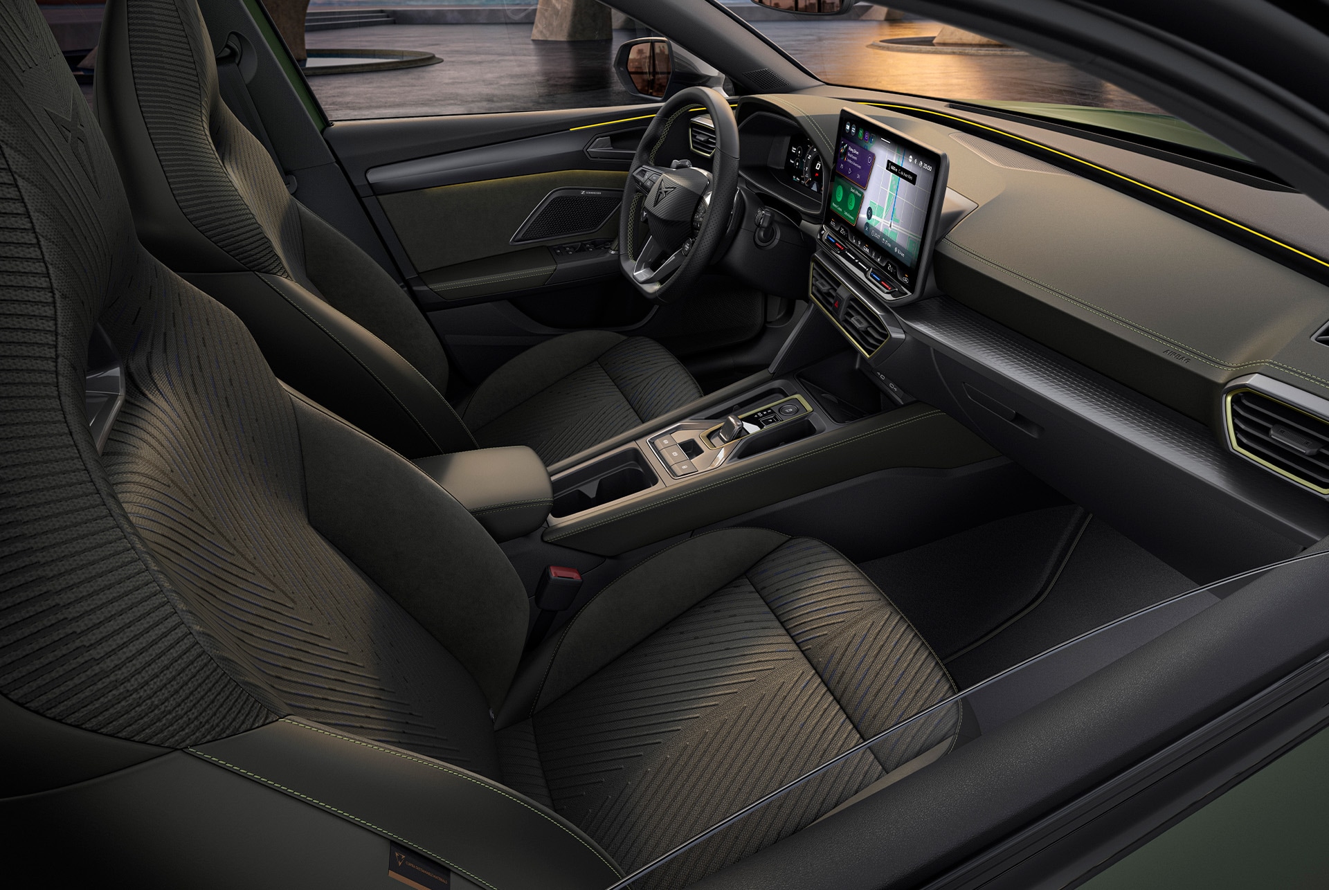 New cupra leon 2025 interior car design with tribe upholstery crafted in 3D-knitting technology. 