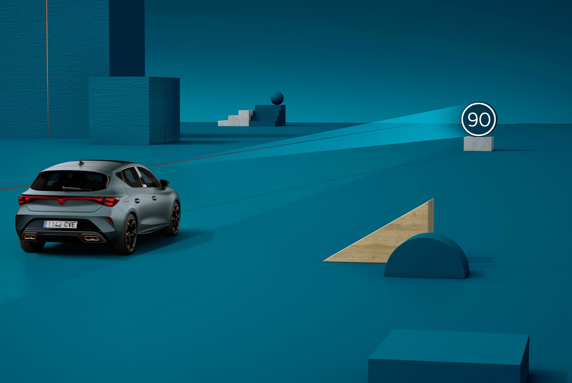 how to use new Cupra Leon 2025 traffic sign recongnition technology, demo, blue background.