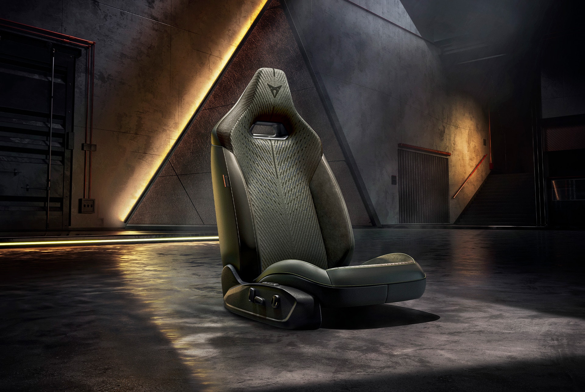Interior view to showcase the tribe upholstery and the seats’ design detail. 