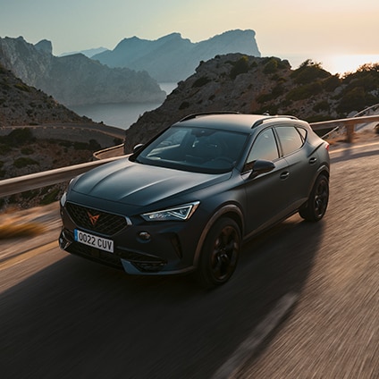 about us, cupra vehicle on cliffside being driven